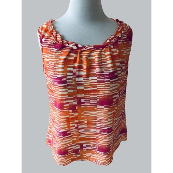 COLDWATER CREEK LADIES SLEEVELESS RUCHED RUFFLED COLLAR COLORFUL BLOUSE SIZE 4 - Picture 1 of 7